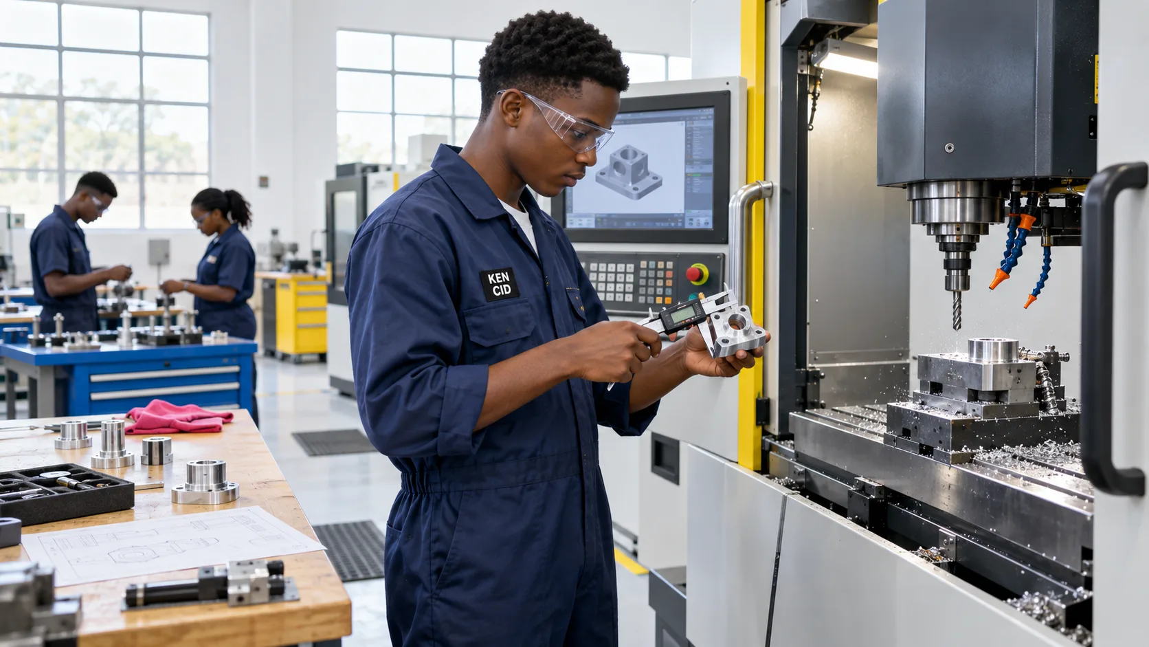Students exploring CNC at KENCID