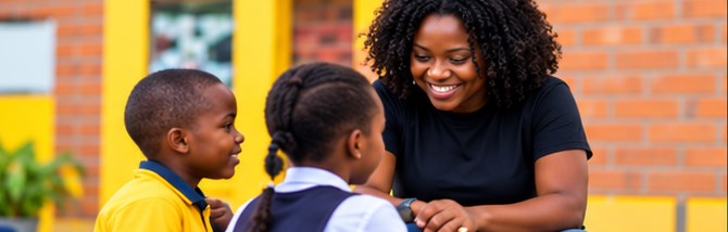 Community mentor speaking with children