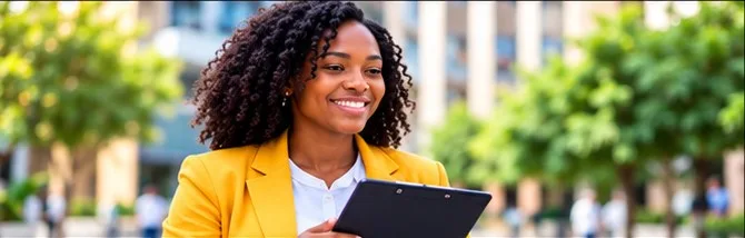 Professional holding a tablet outdoors