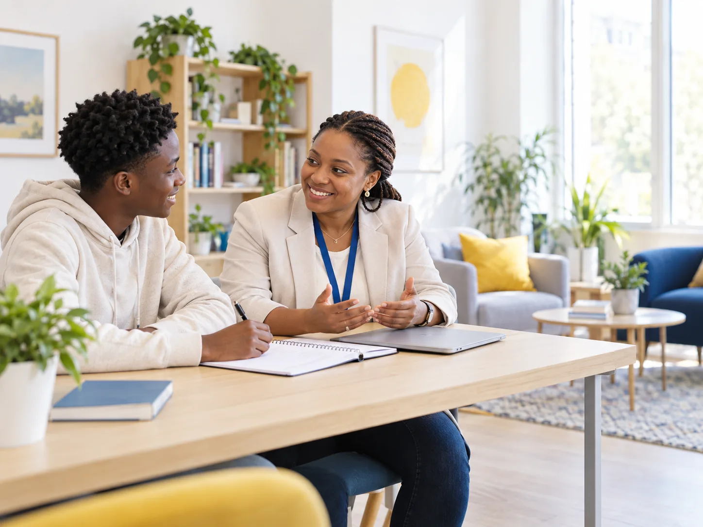Student meeting with a supportive college adviser